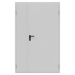 Дверь противопожарная металлическая сплошная двупольная неравнопольная угловая коробка (1350-2075, Правая, RAL 7035)