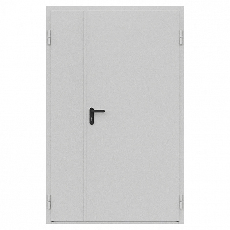 Дверь противопожарная металлическая сплошная двупольная неравнопольная угловая коробка (1350-2075, Правая, RAL 7035)
